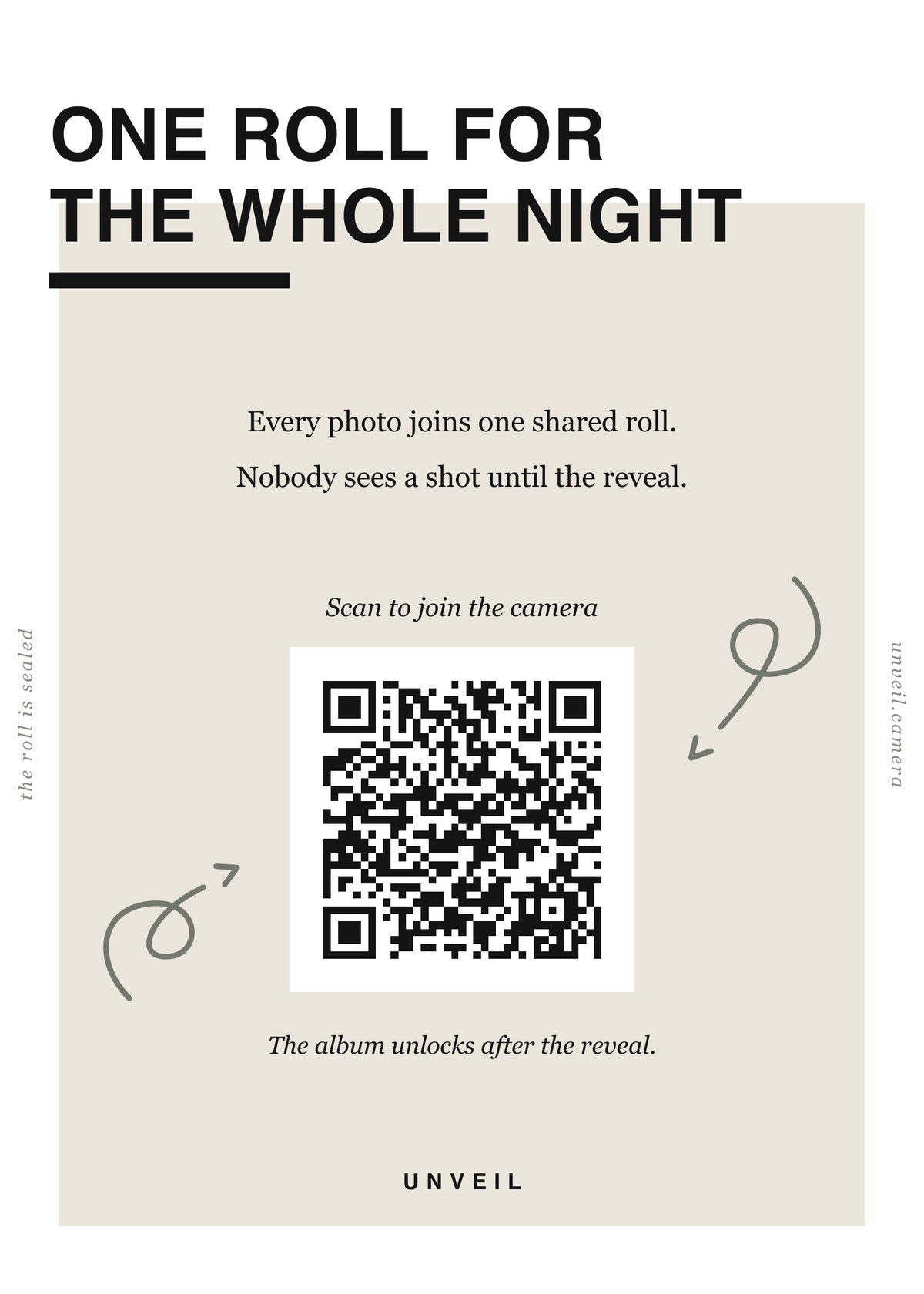 The finished table sign template with a QR code filled into the frame